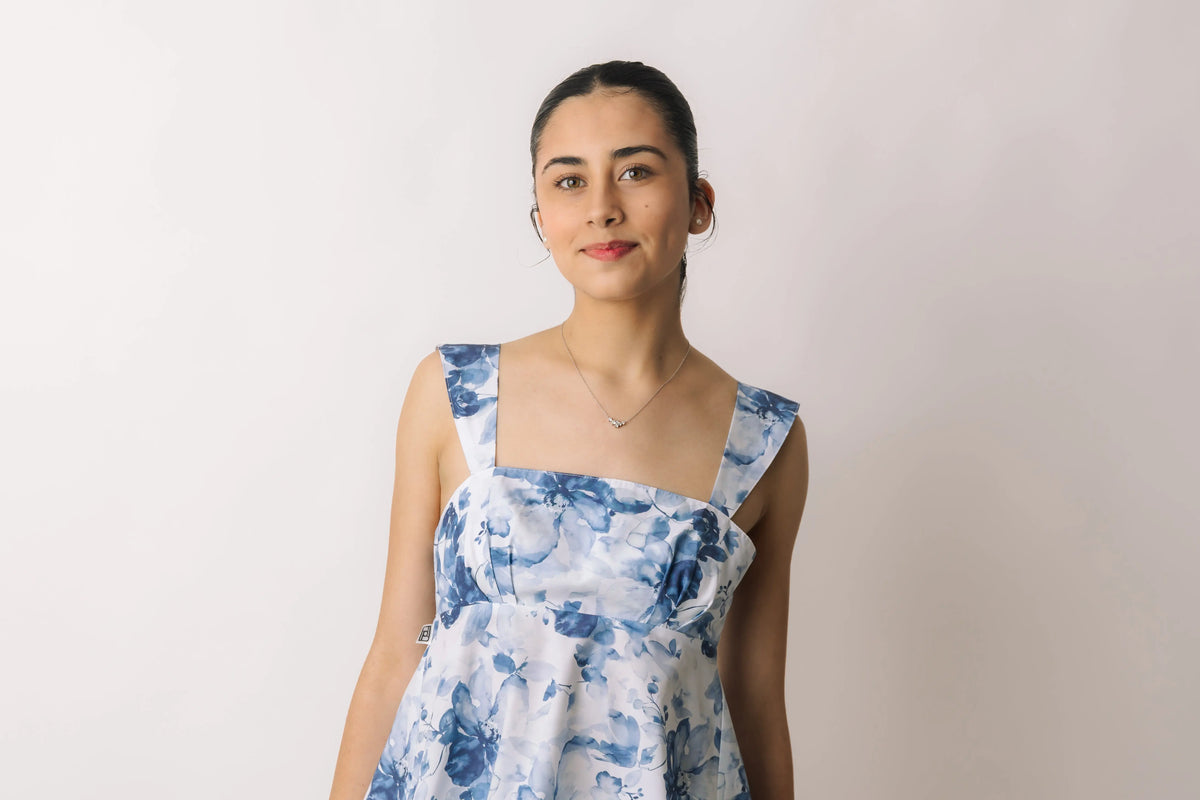 Blue Tie-Back Tilly Top prettied