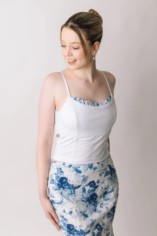Blue Floral Ruffle Trim Cami prettied