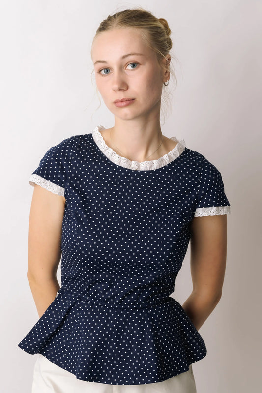 Open Back Polka Dot Peplum Top prettied