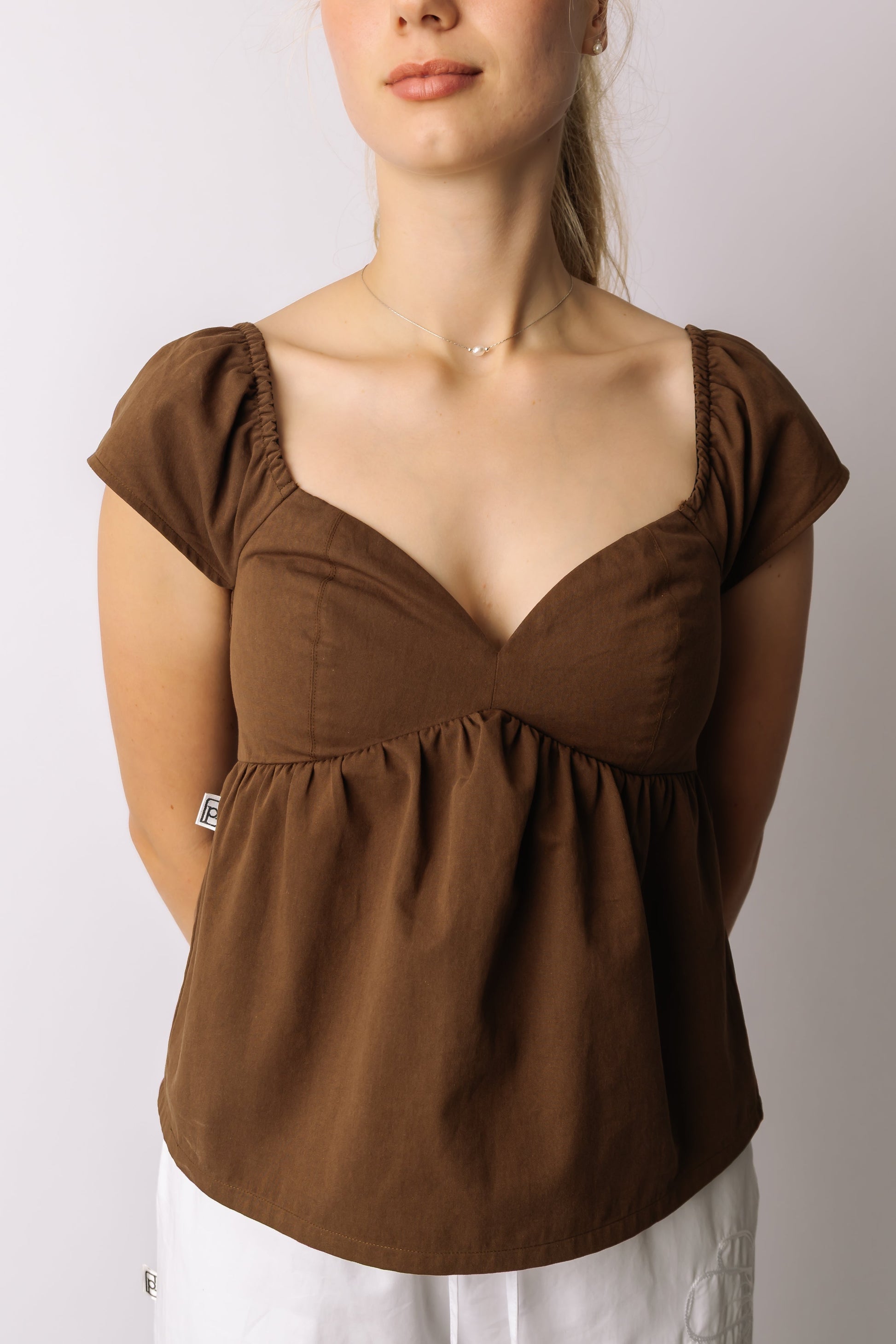 Smocked-Back Flutter Top Brown prettied