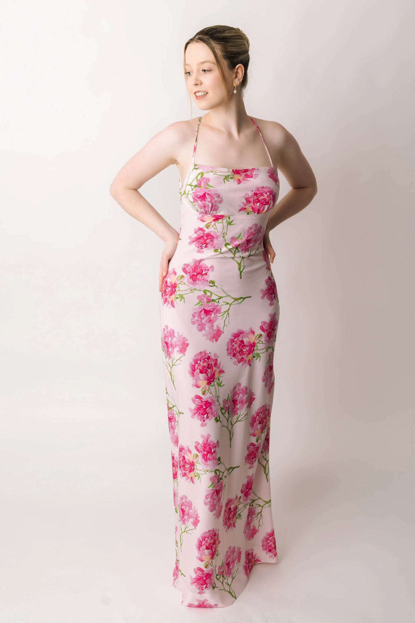 Pink Cross-Back Floral Maxi Dress prettied