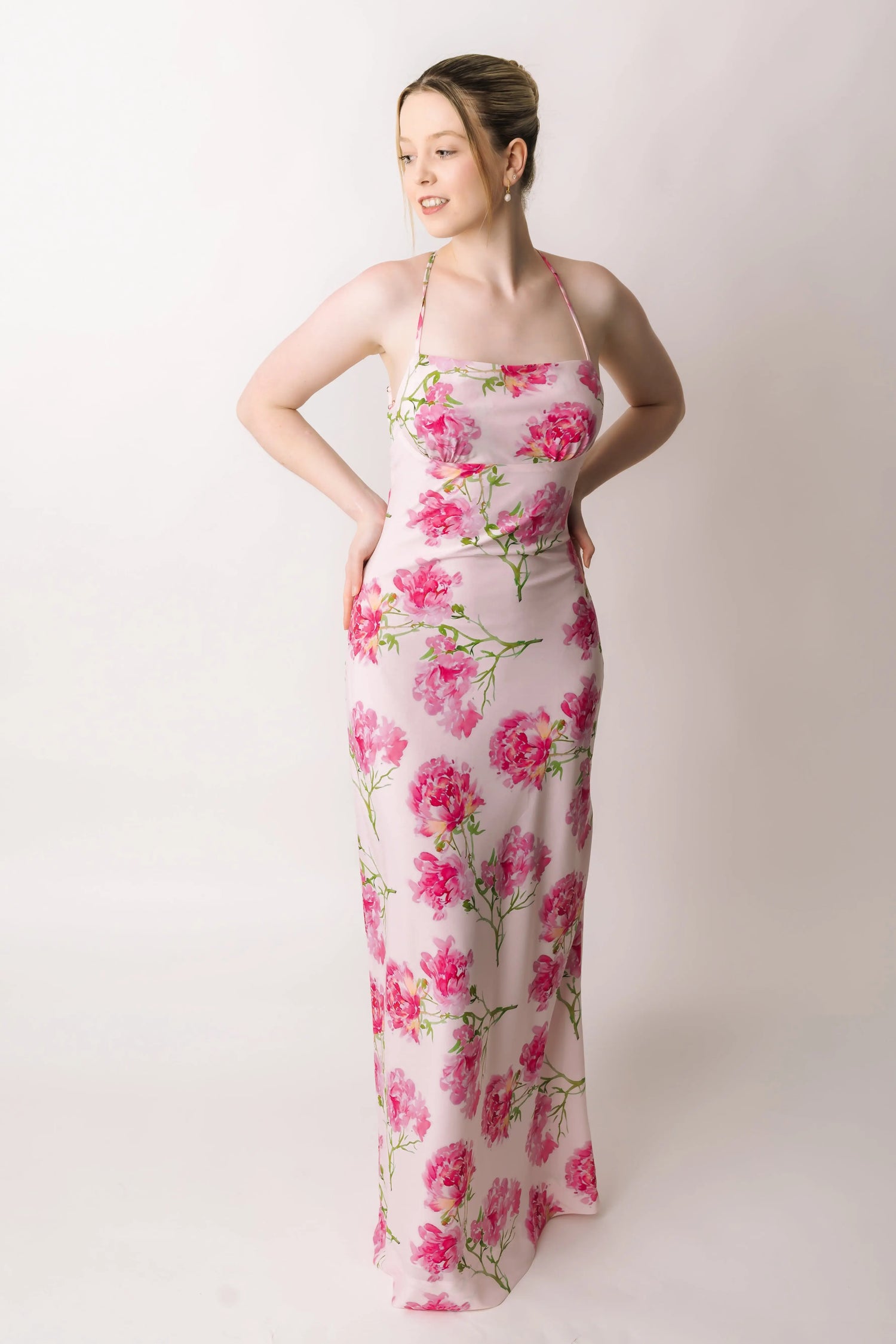 Pink Cross-Back Floral Maxi Dress prettied